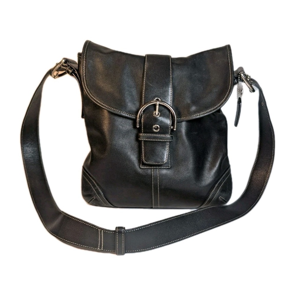 VTG COACH Soho Black Leather Shoulder Bag Crossbody Purse Buckle Adjust Strap